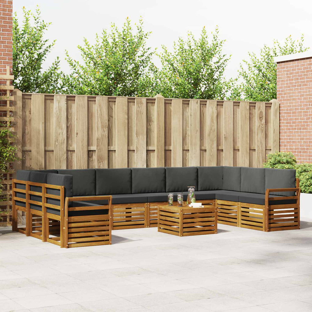 Outdoor-Sofagarnitur mit Kissen 11 pcs Natur und Anthrazit
