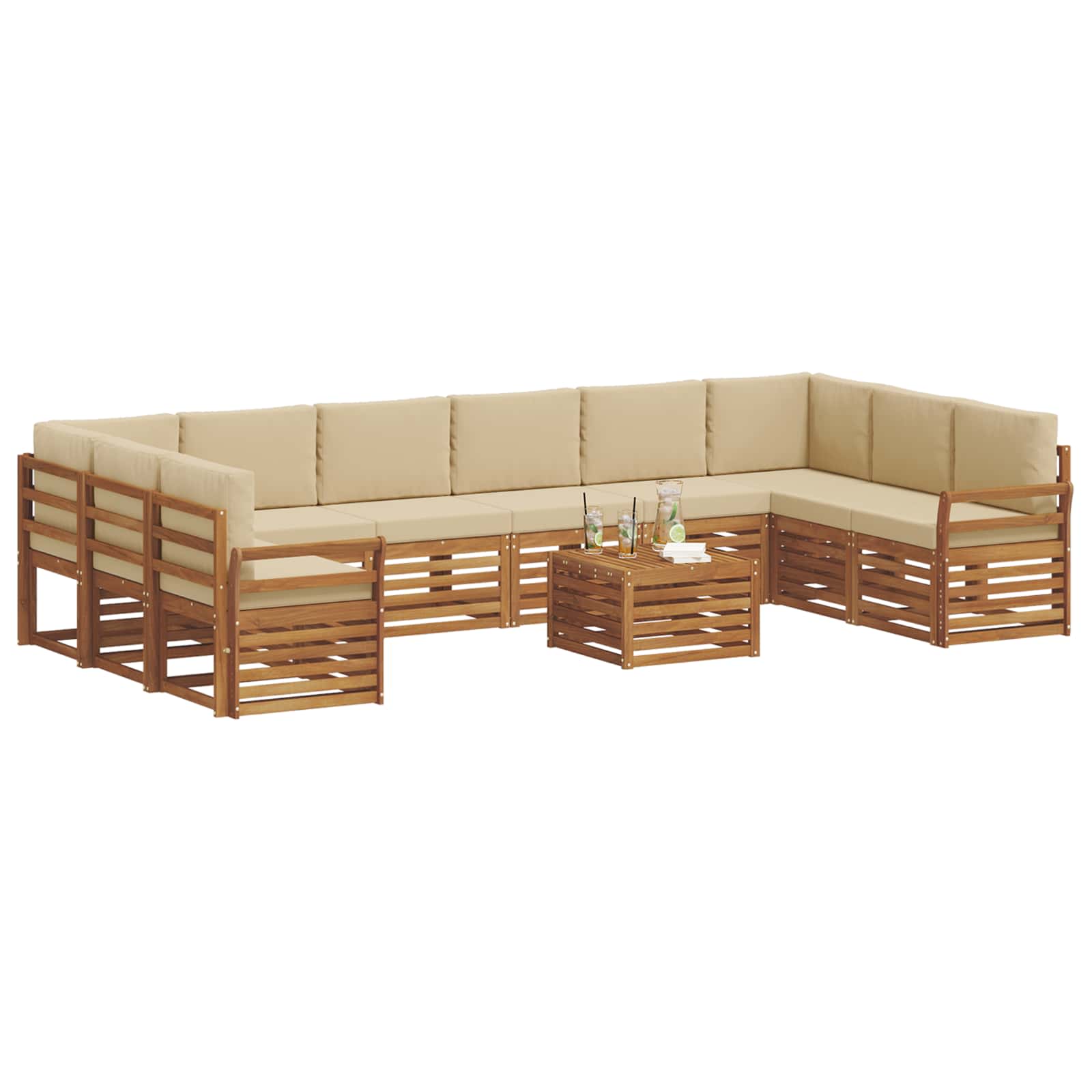 Outdoor-Sofagarnitur 11 pcs Natur und Beige Massivholz Akazie