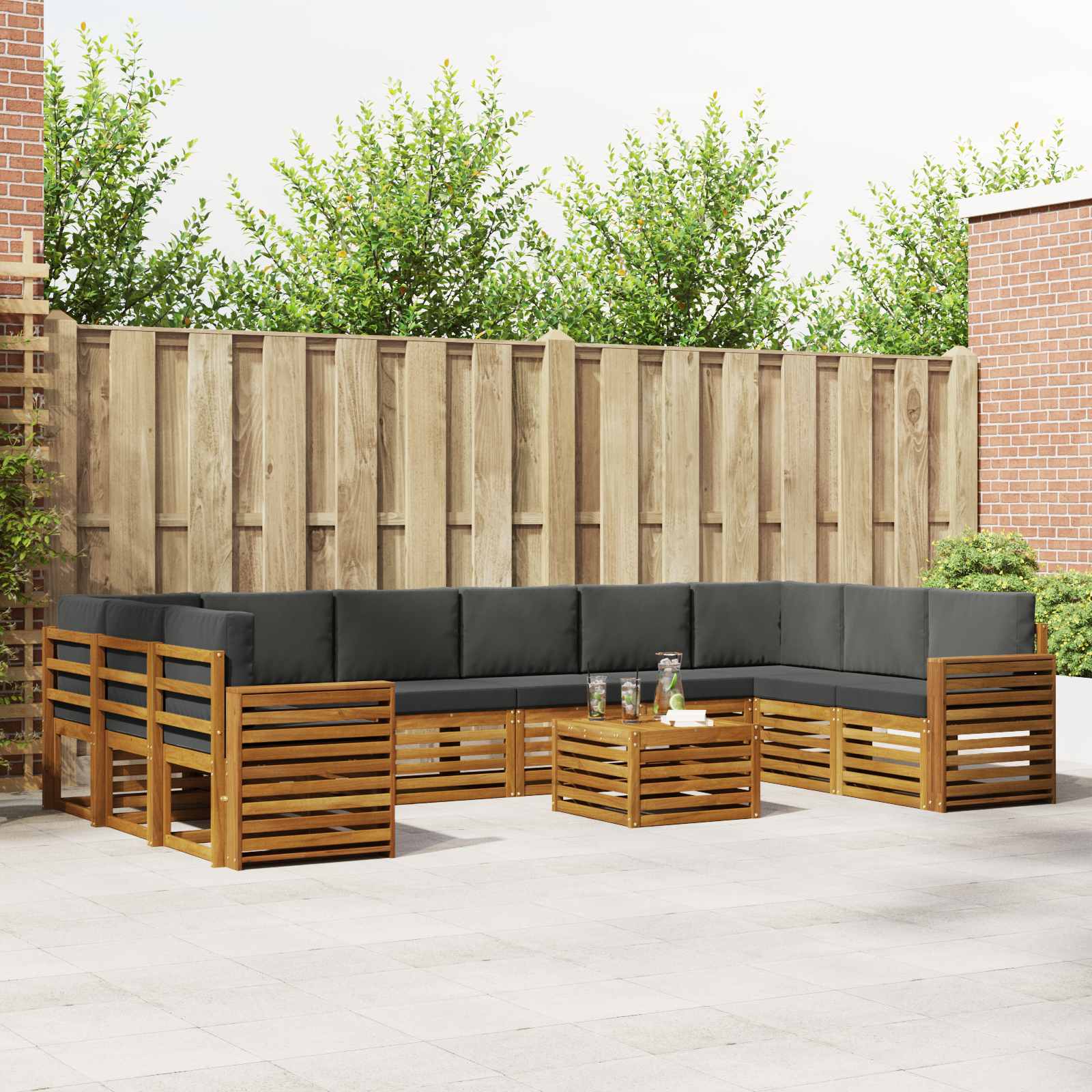 Outdoor-Sofagarnitur mit Kissen 11 pcs Natur und Anthrazit