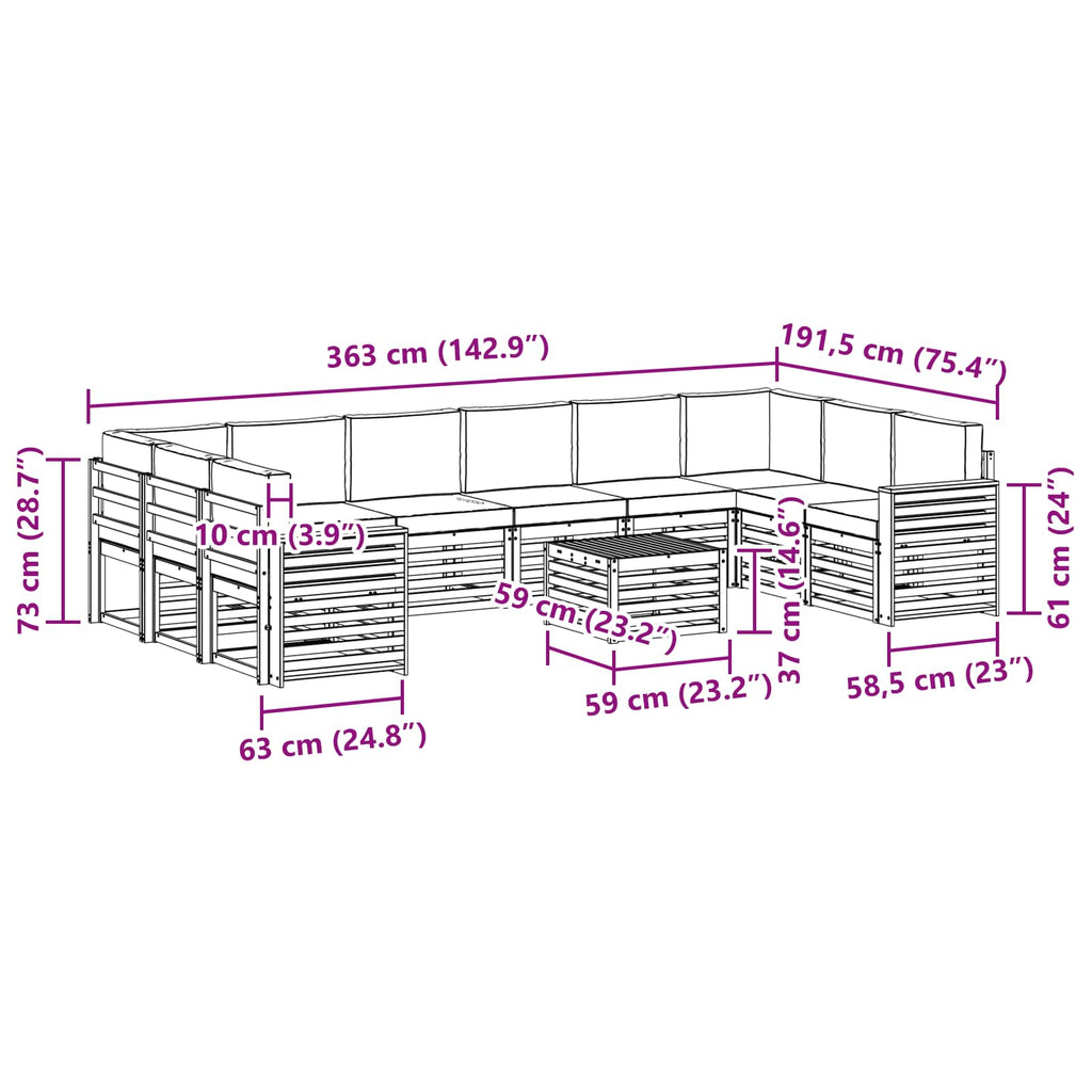 Outdoor-Sofagarnitur mit Kissen 11 pcs Natur und Anthrazit