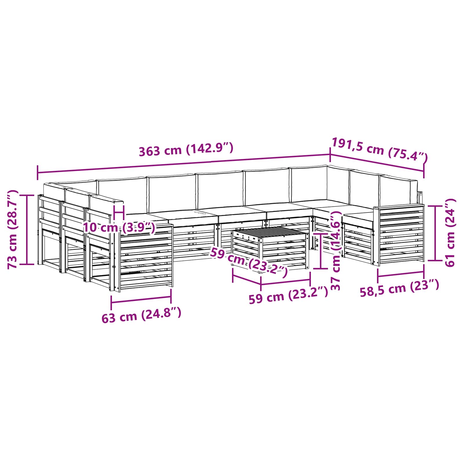 Outdoor-Sofagarnitur mit Kissen 11 pcs Natur und Anthrazit