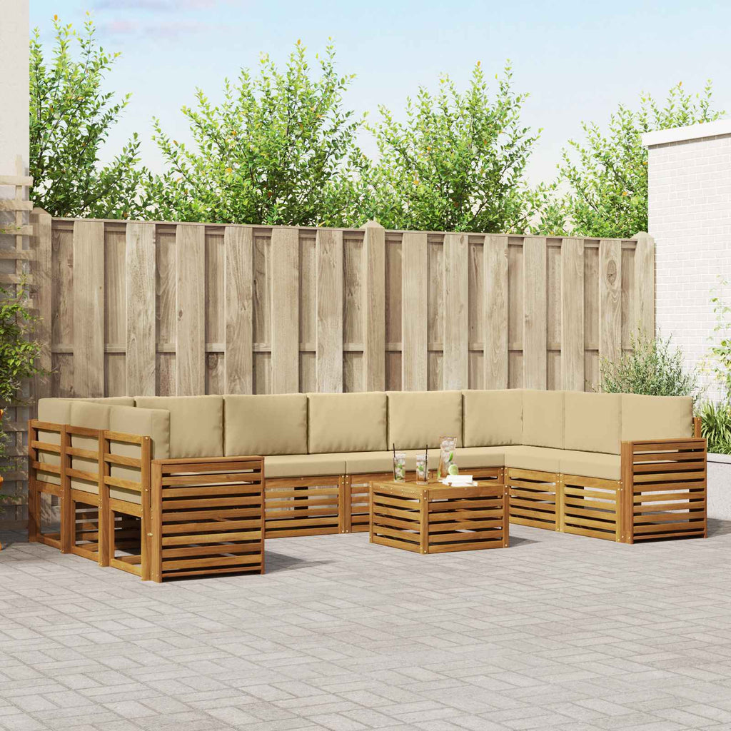 Outdoor-Sofagarnitur 11 pcs Natur und Beige Massivholz Akazie