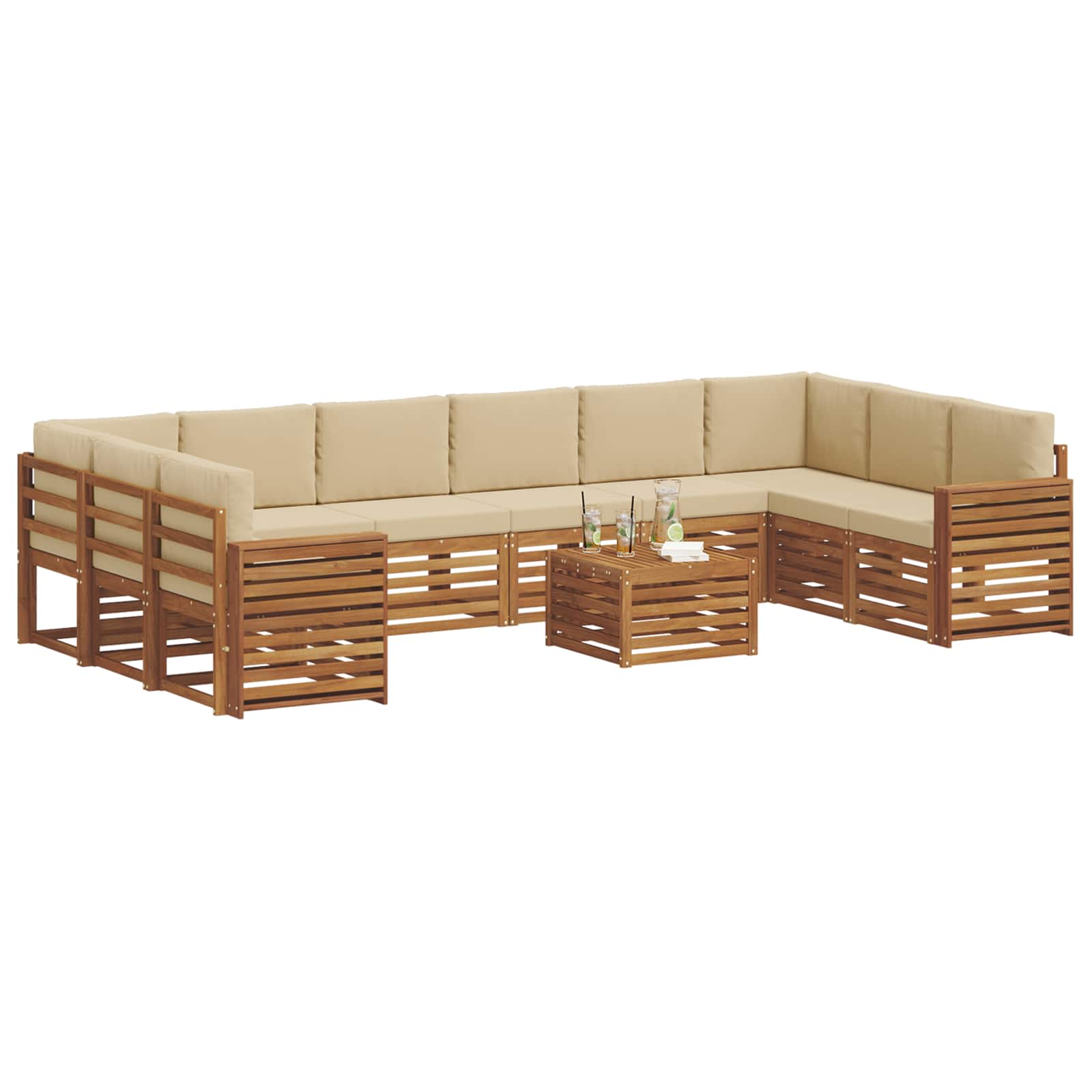 Outdoor-Sofagarnitur 11 pcs Natur und Beige Massivholz Akazie