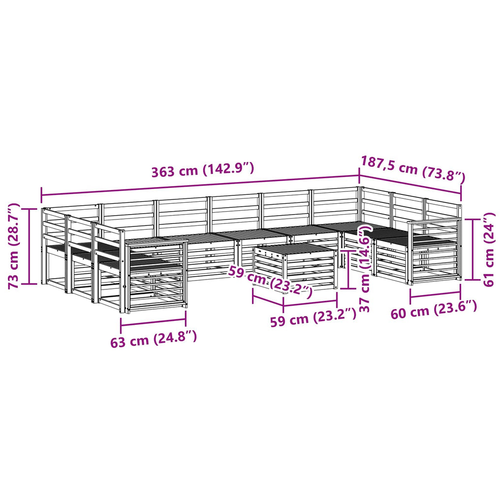 Sofagarnituren 11 pcs Natur Massivholz Akazie
