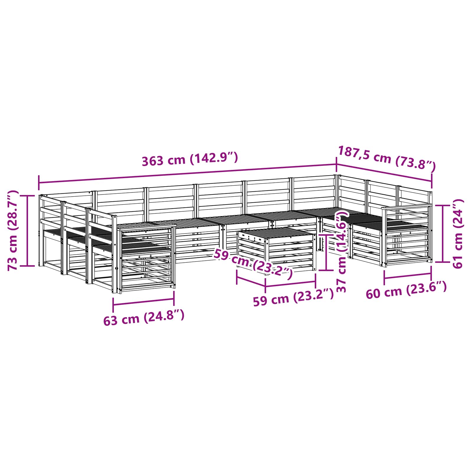 Sofagarnituren 11 pcs Natur Massivholz Akazie