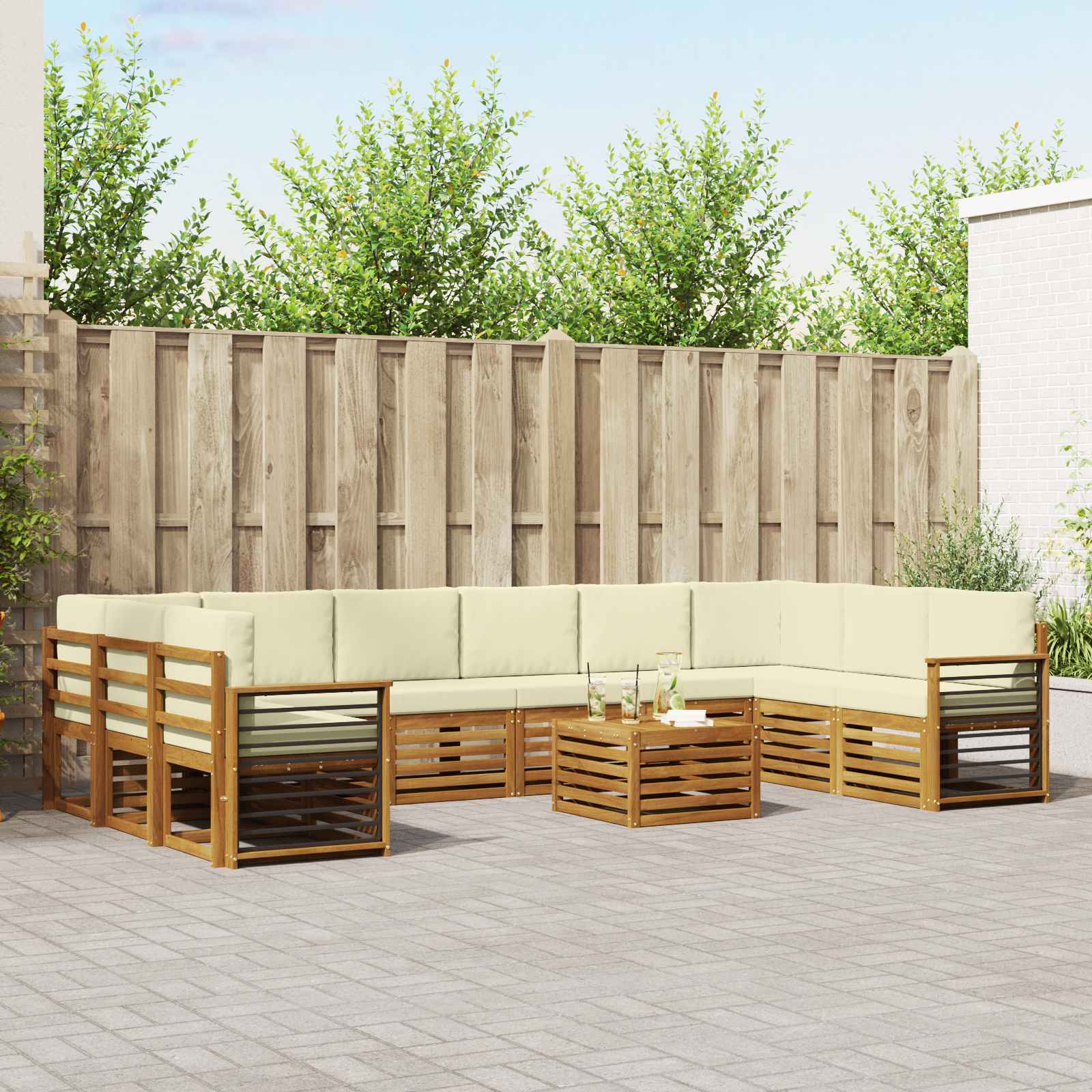 Outdoor-Sofagarnitur 11 pcs Natur und Creme Massivholz Akazie