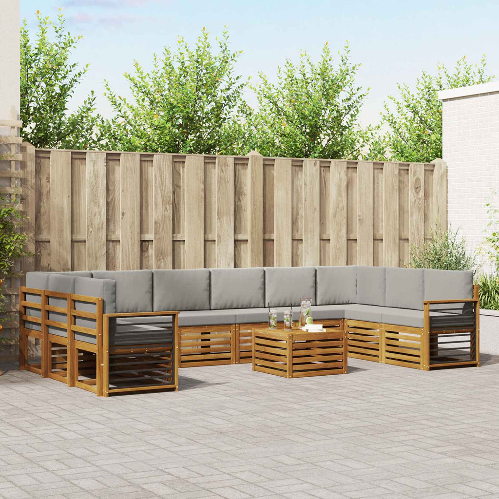 Outdoor-Sofagarnitur mit Kissen 11 pcs Natürlich und Hellgrau