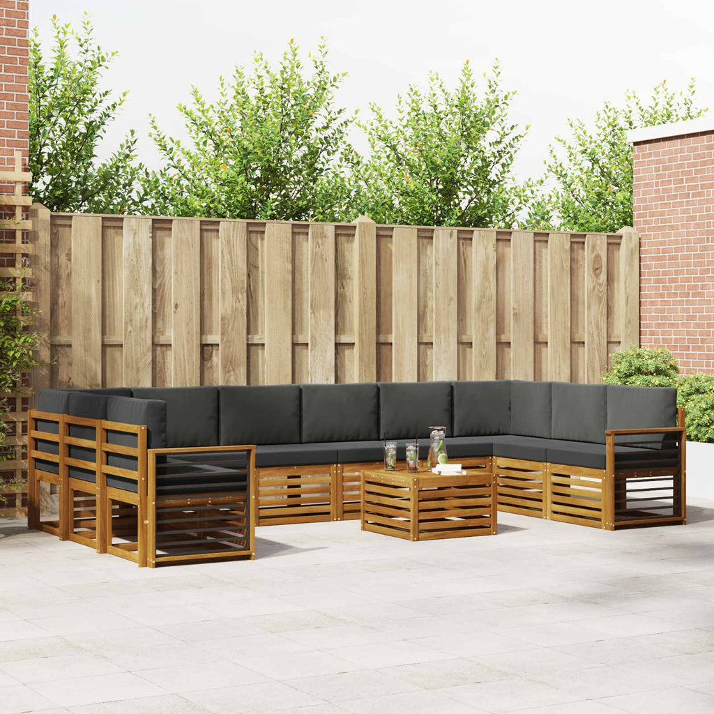 Outdoor-Sofagarnitur mit Kissen 11 pcs Natur und Anthrazit