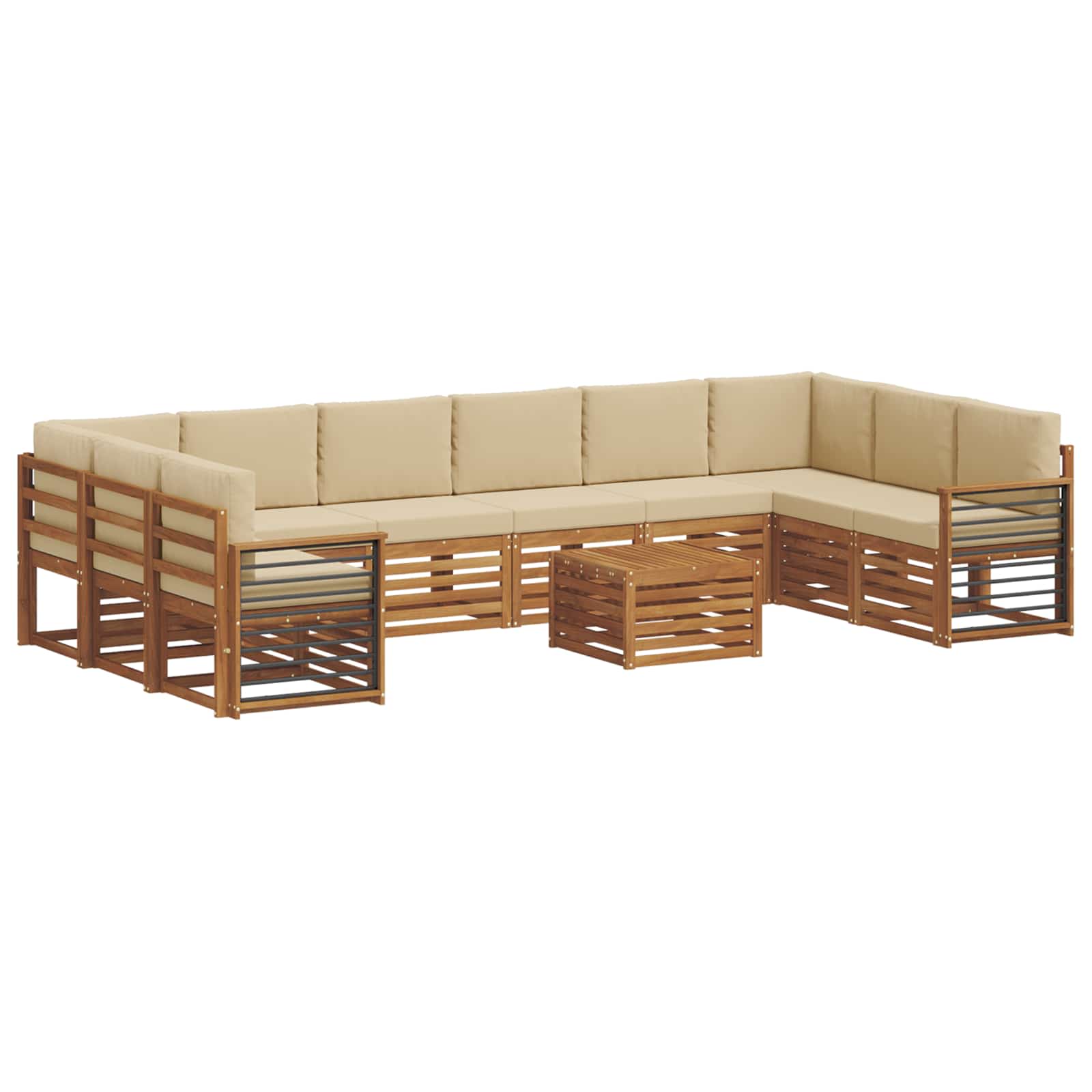 Outdoor-Sofagarnitur 11 pcs Natur und Beige Massivholz Akazie