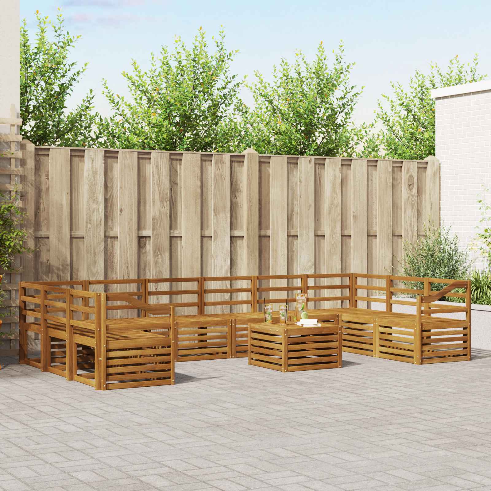 Outdoor-Sofagarnitur 11 pcs Natur Massivholz Akazie