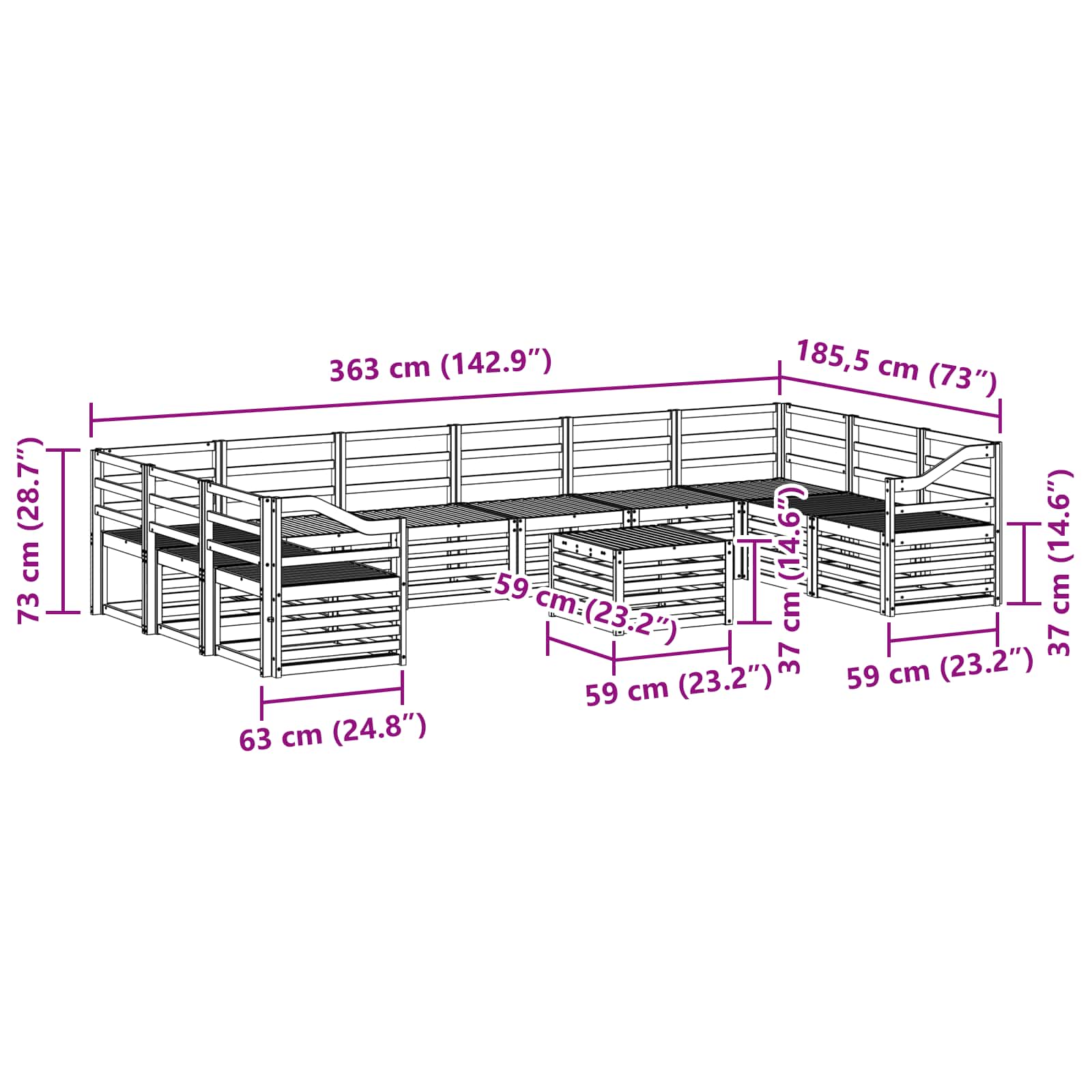 Outdoor-Sofagarnitur 11 pcs Natur Massivholz Akazie