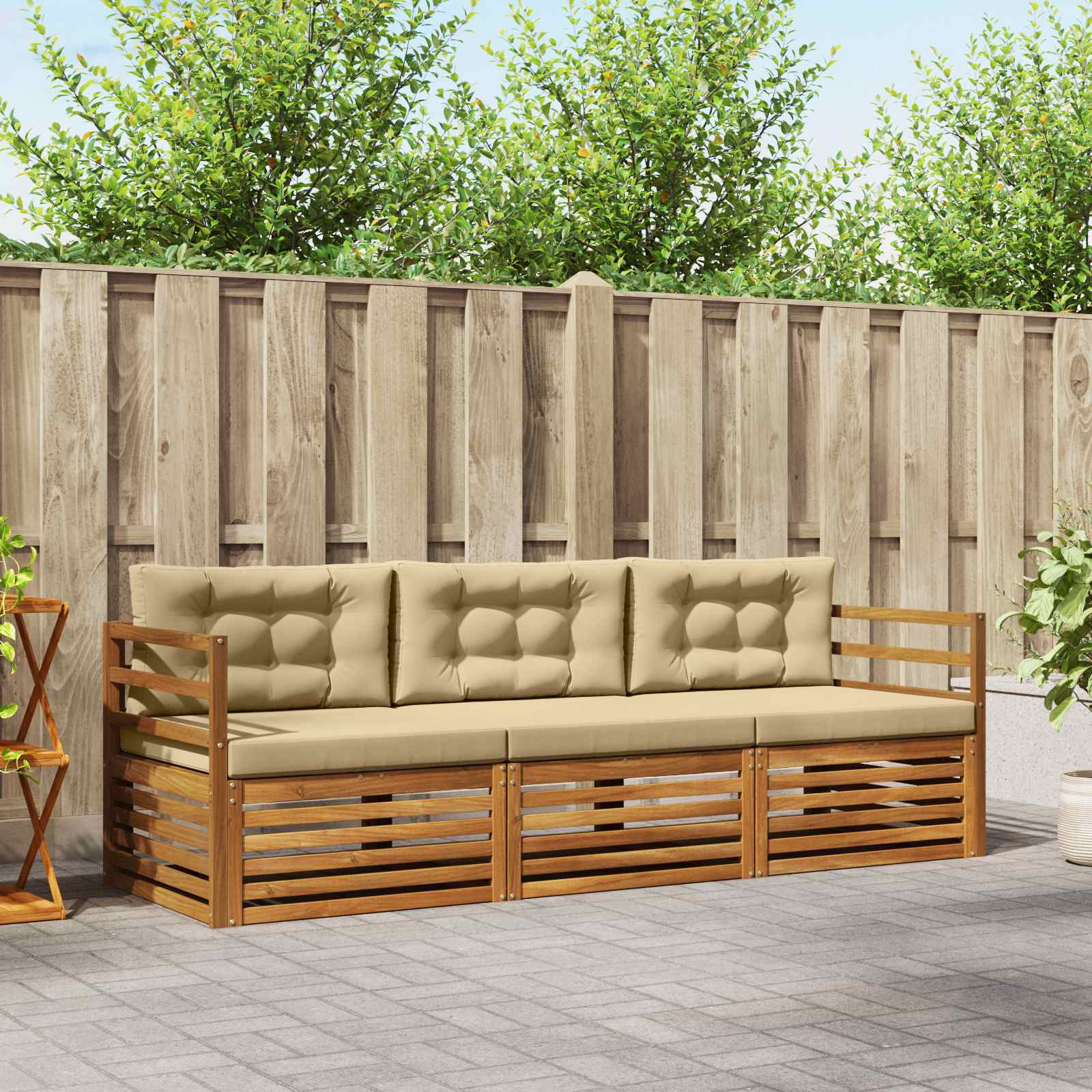Outdoor-Sofagarnitur mit Kissen 3 pcs Natur und Beige