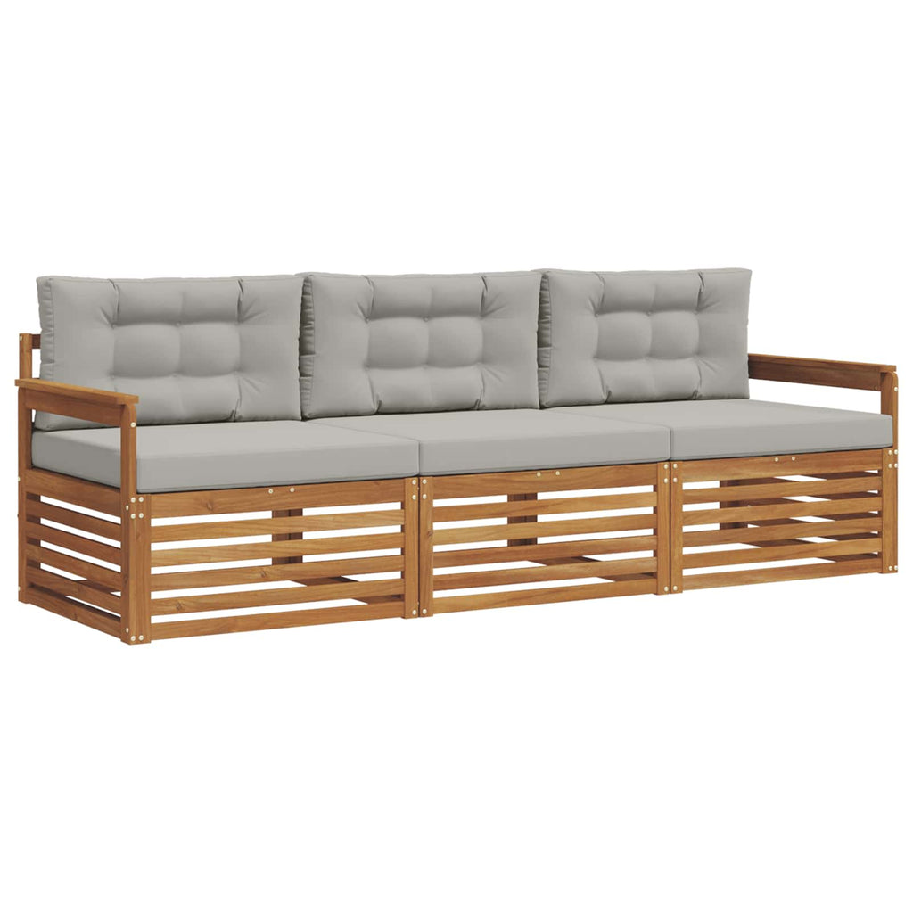 Outdoor-Sofagarnitur mit Kissen 3 pcs Natürlich und Hellgrau