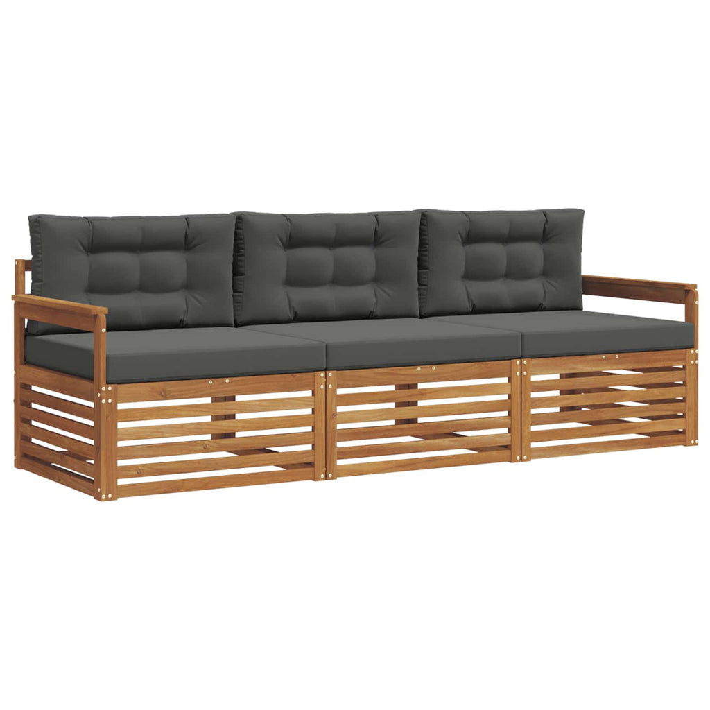 Outdoor-Sofagarnitur mit Kissen 3 pcs Natur und Anthrazit