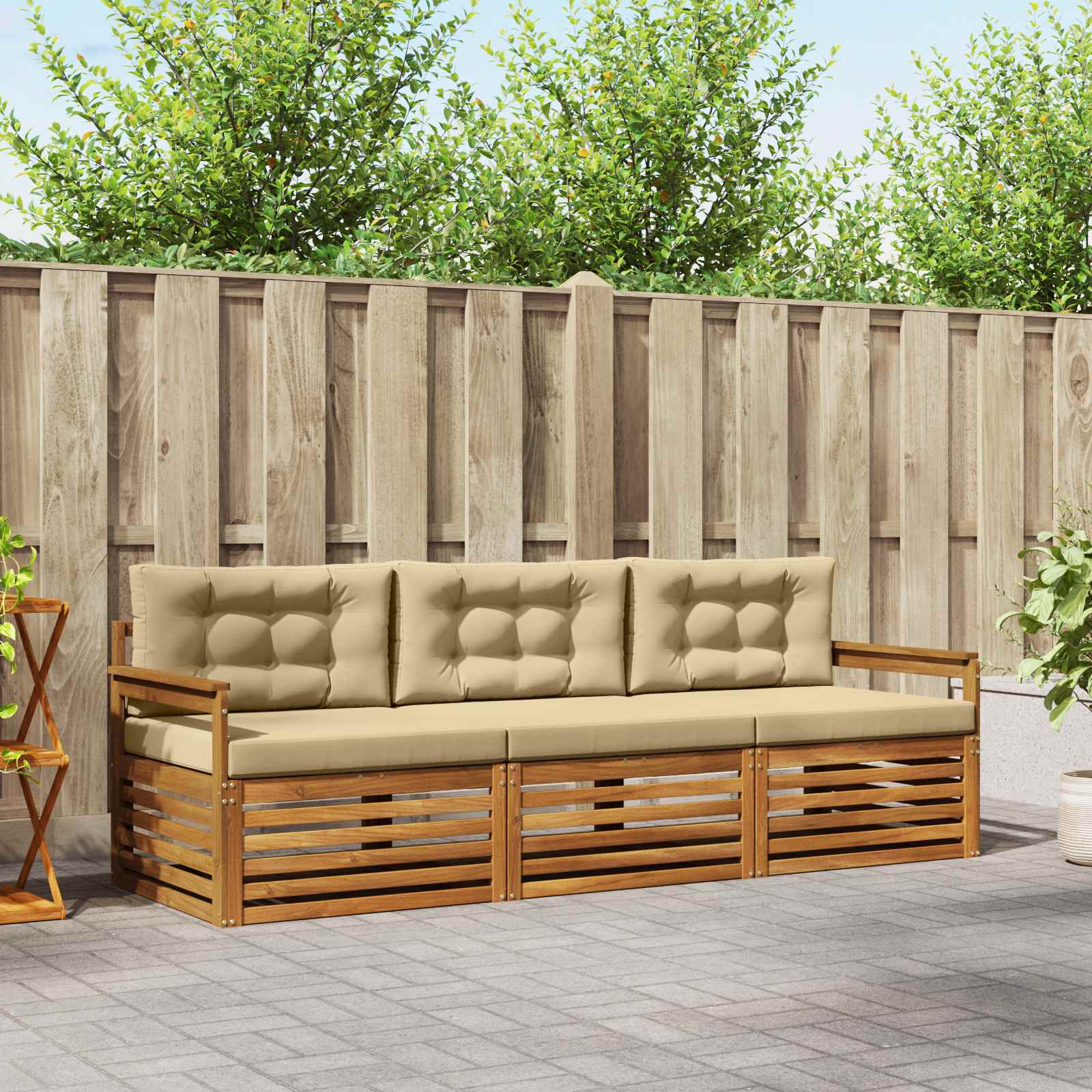 Outdoor-Sofagarnitur mit Kissen 3 pcs Natur und Beige