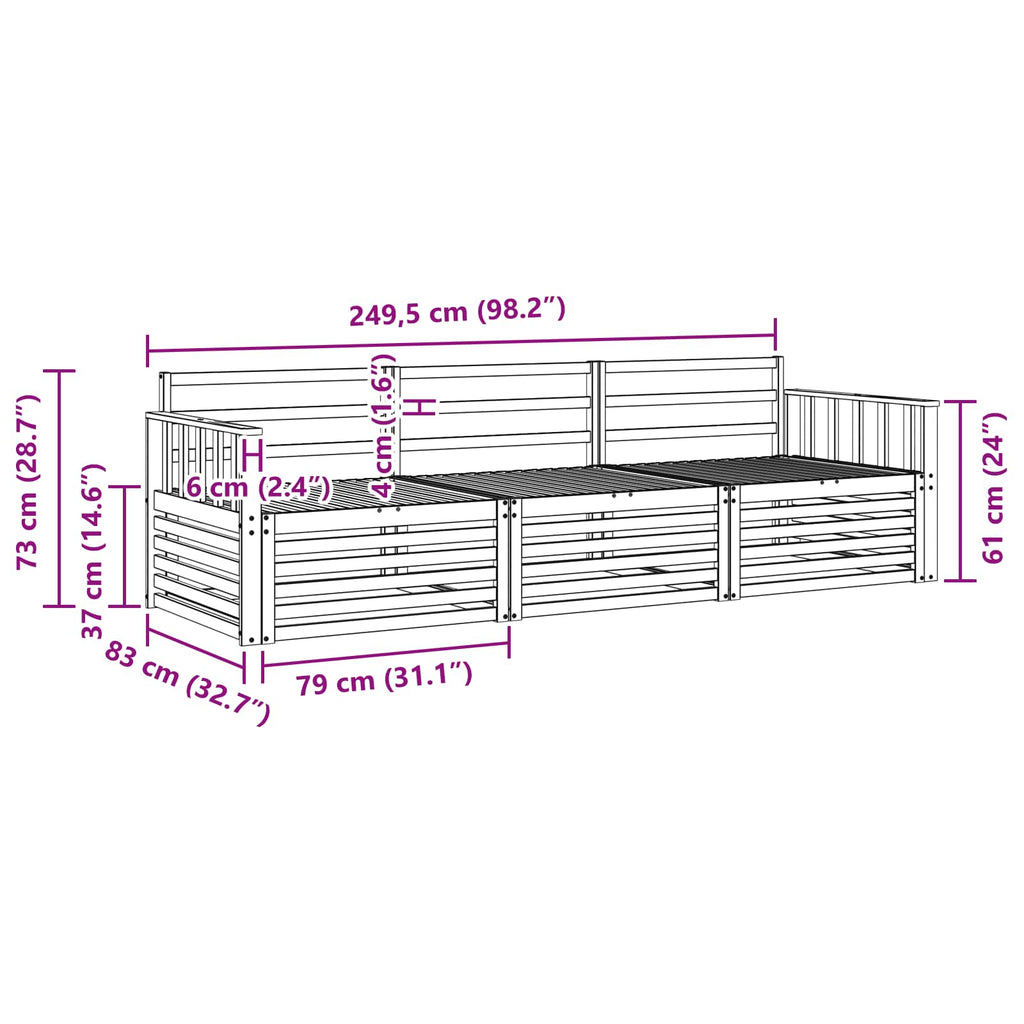 Outdoor-Sofagarnitur 3 pcs Natur Massivholz Akazie