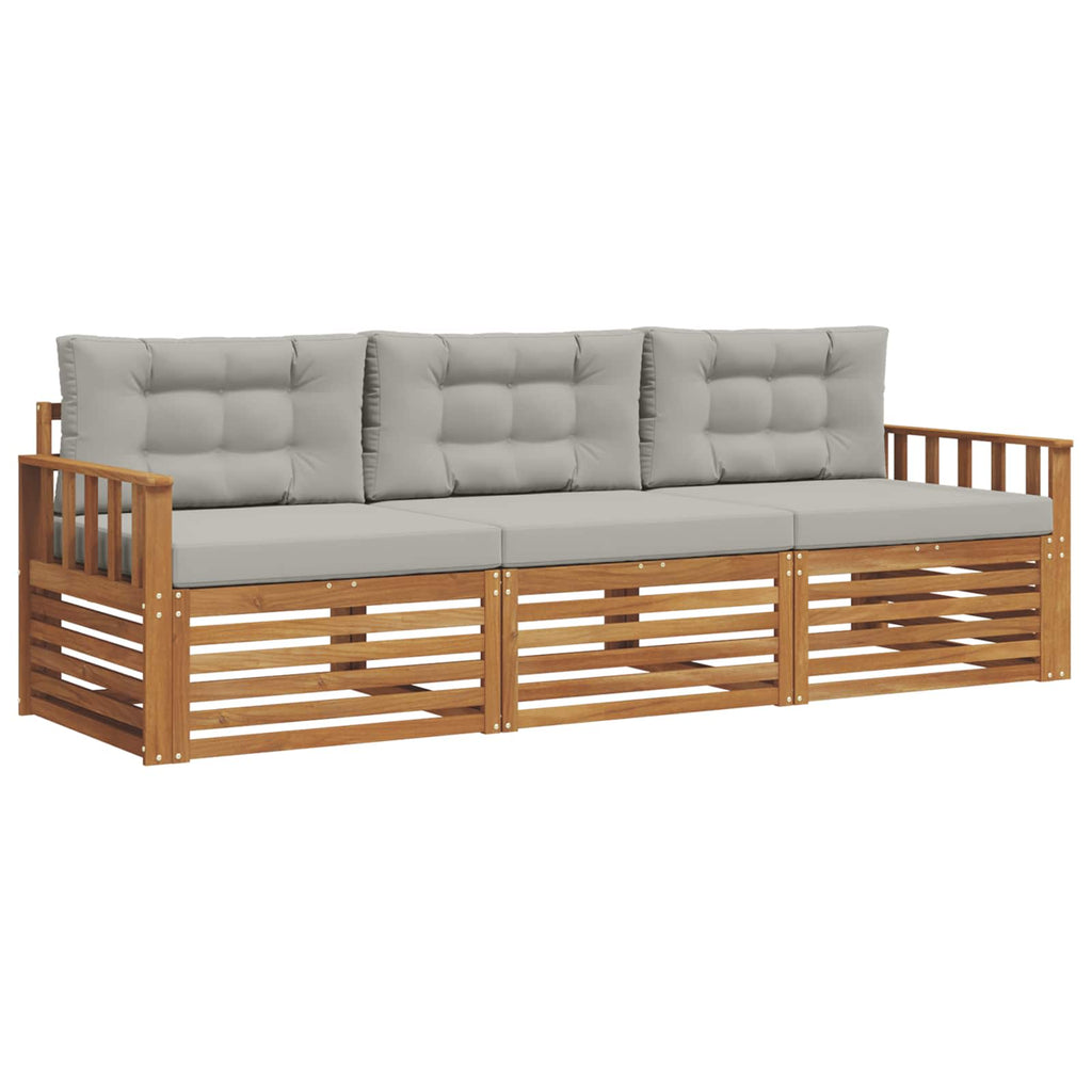 Outdoor-Sofagarnitur mit Kissen 3 pcs Natürlich und Hellgrau