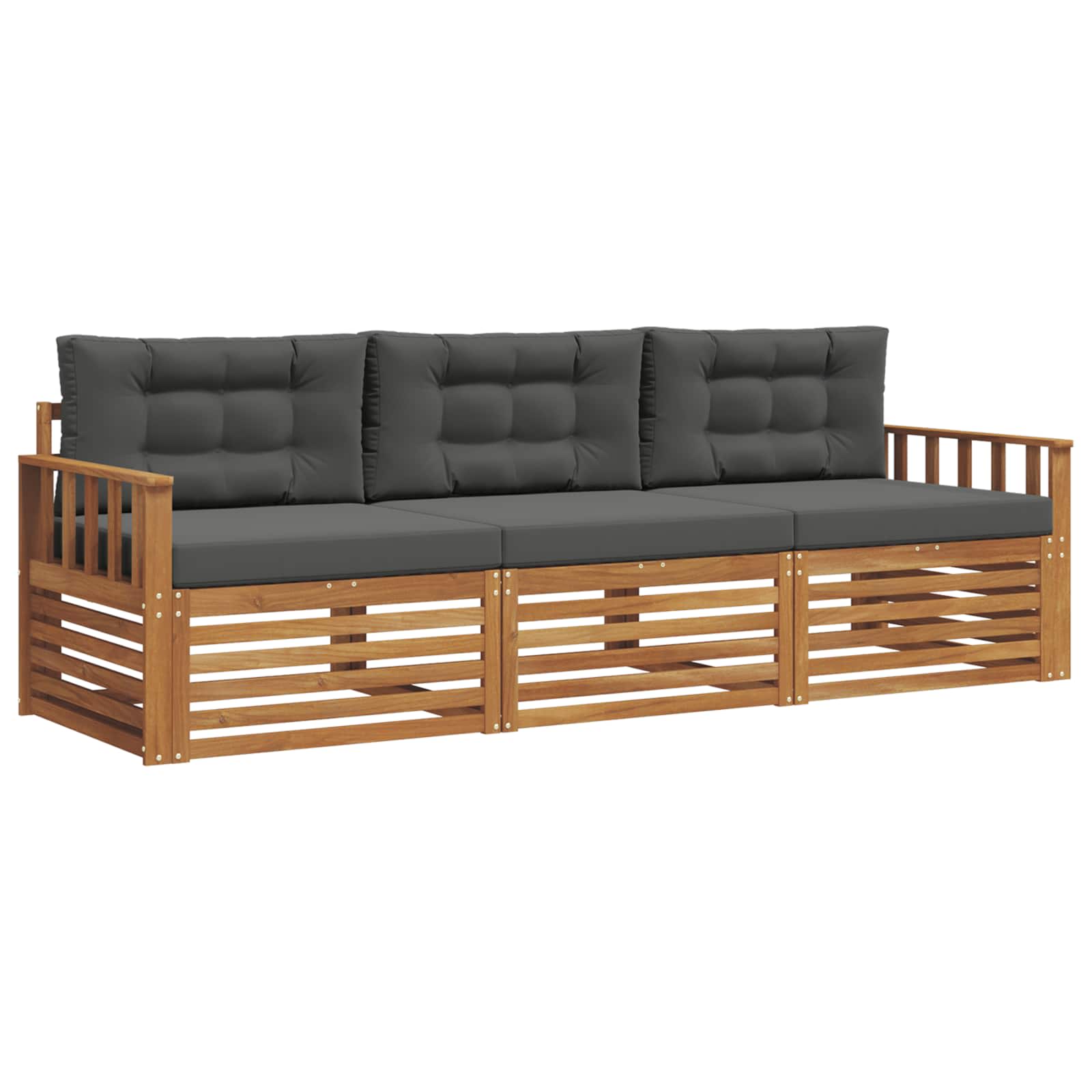 Outdoor-Sofagarnitur mit Kissen 3 pcs Natur und Anthrazit