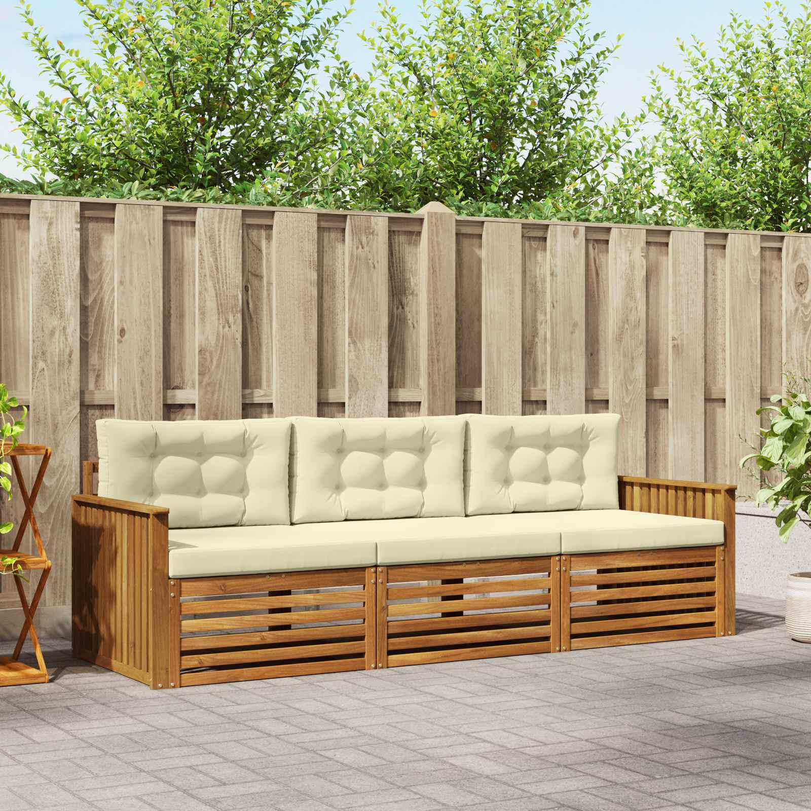 Outdoor-Sofagarnitur mit Kissen 3 pcs Natur und Creme
