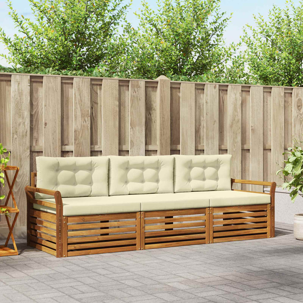 Outdoor-Sofagarnitur mit Kissen 3 pcs Natur und Creme