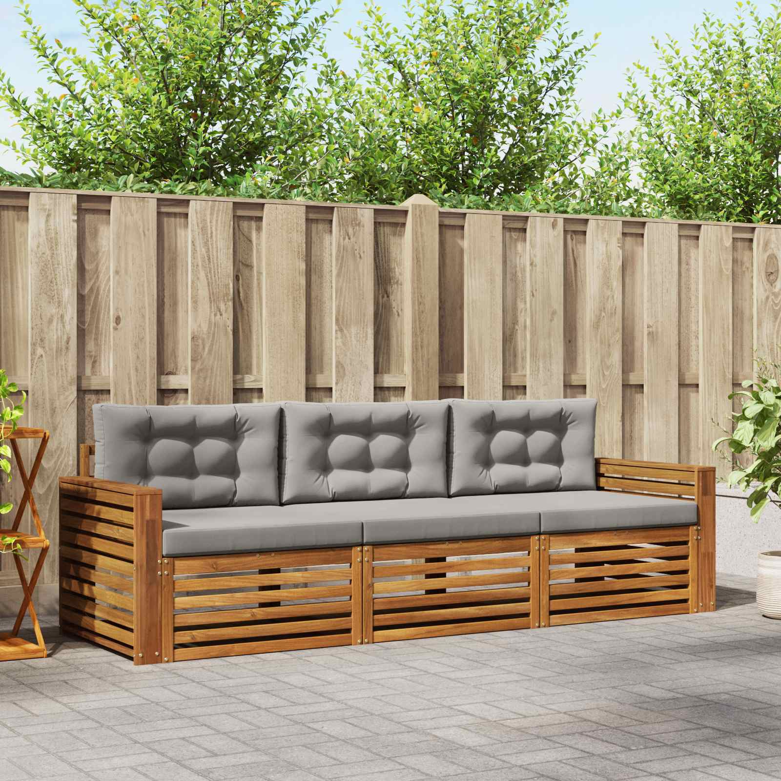 Outdoor-Sofagarnitur mit Kissen 3 pcs Natürlich und Hellgrau