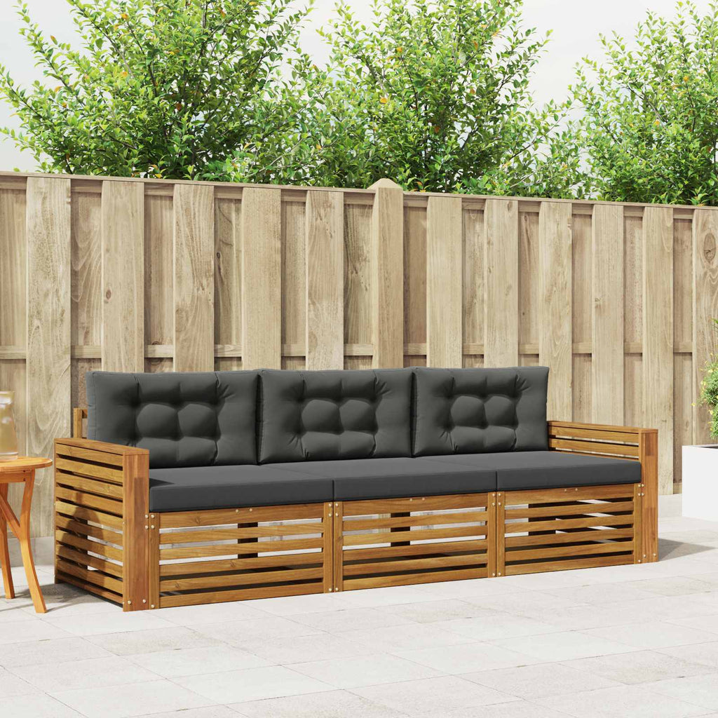 Outdoor-Sofagarnitur mit Kissen 3 pcs Natur und Anthrazit