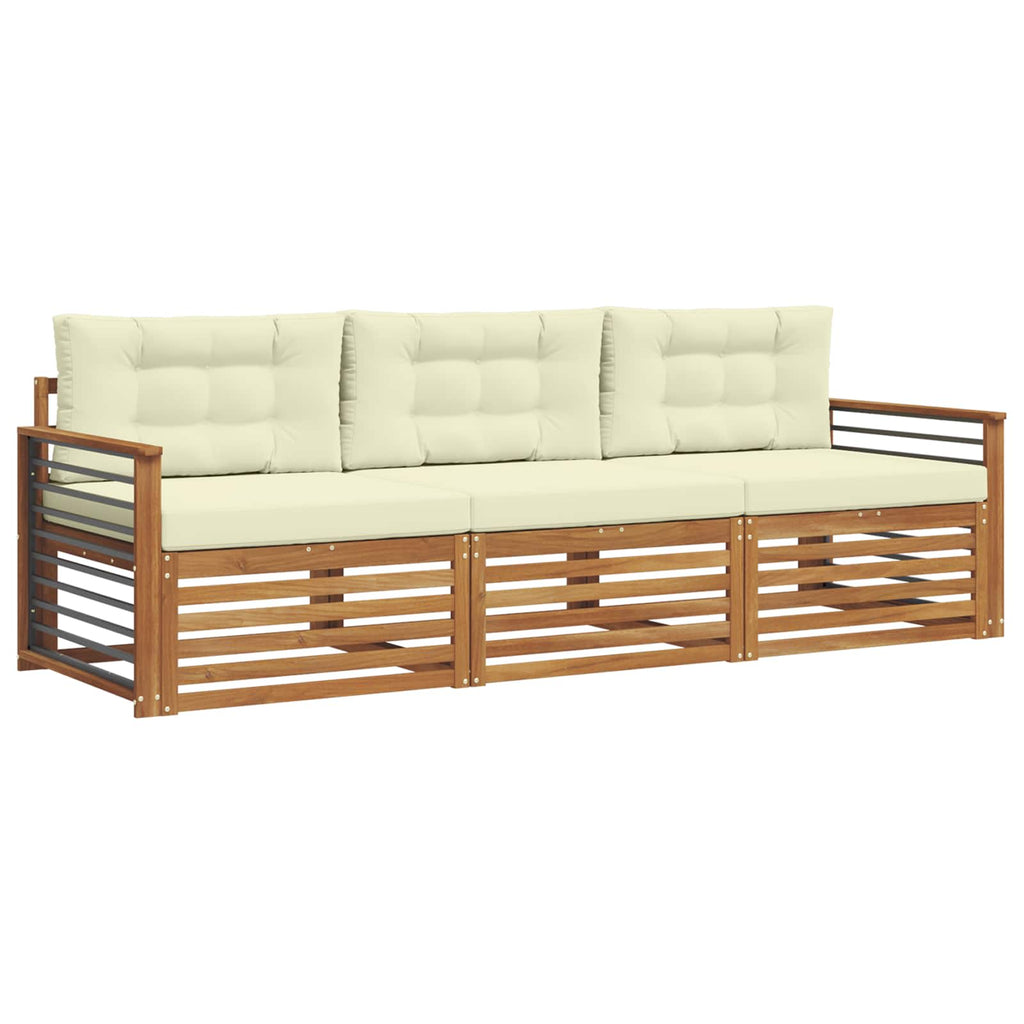 Outdoor-Sofagarnitur mit Kissen 3 pcs Natur und Creme