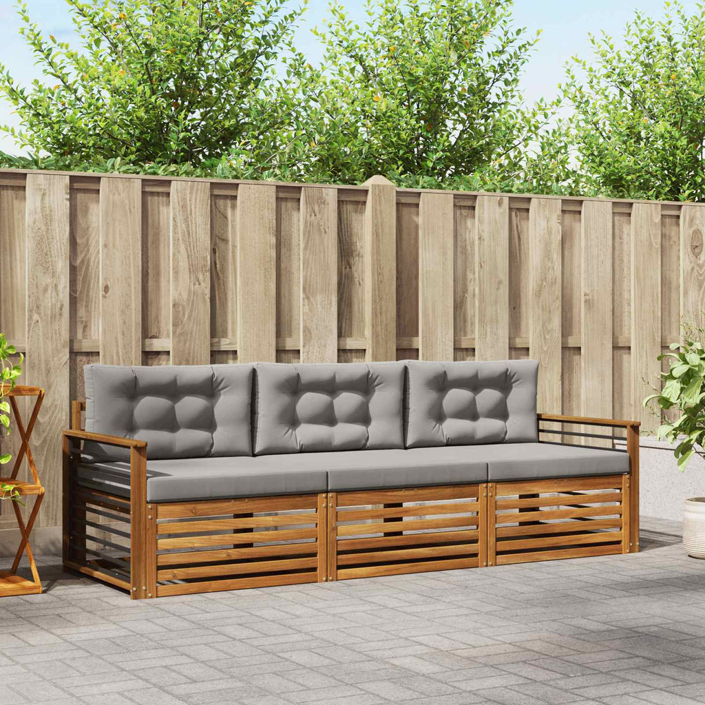Outdoor-Sofagarnitur mit Kissen 3 pcs Natürlich und Hellgrau