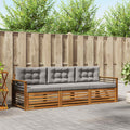 Outdoor-Sofagarnitur mit Kissen 3 pcs Natürlich und Hellgrau