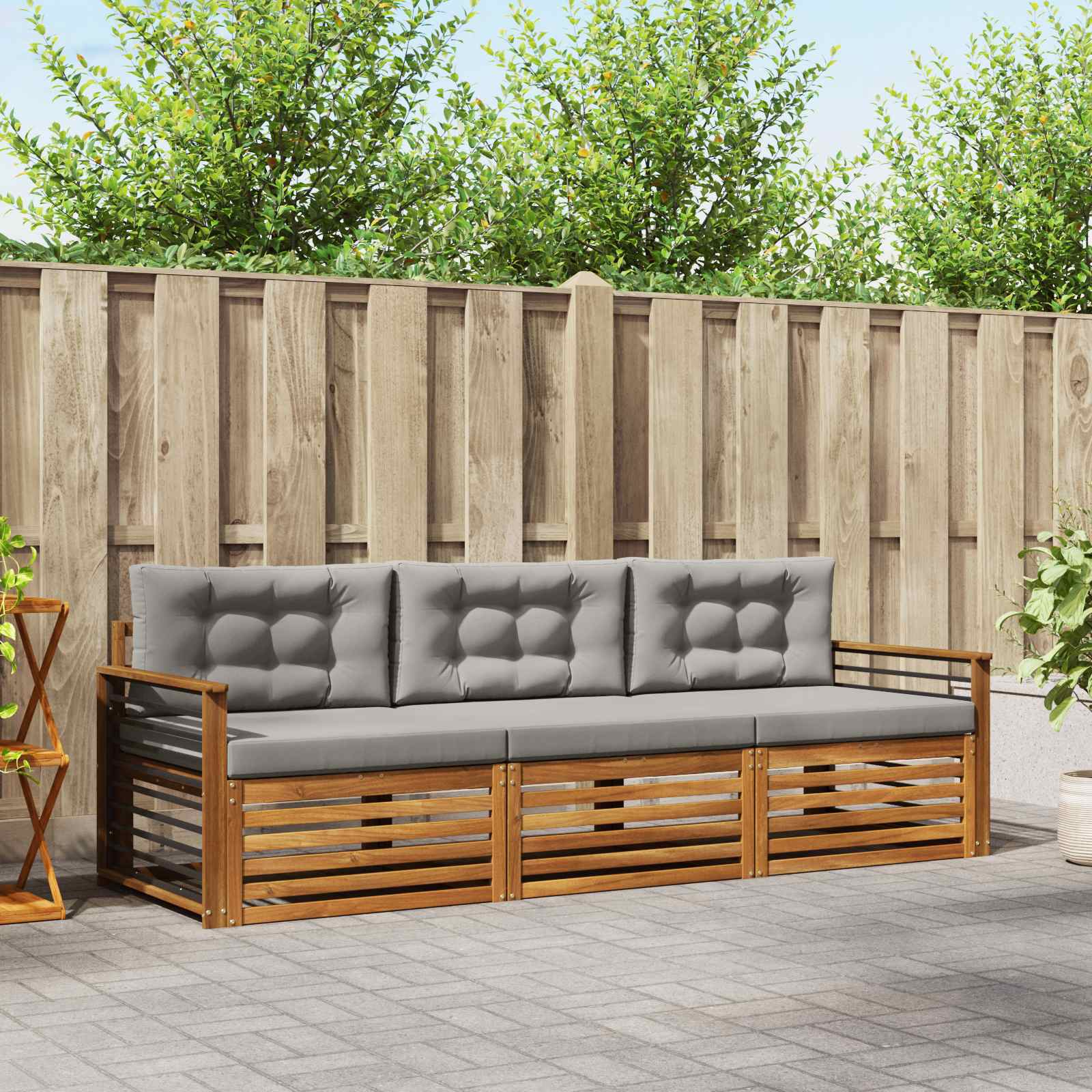 Outdoor-Sofagarnitur mit Kissen 3 pcs Natürlich und Hellgrau