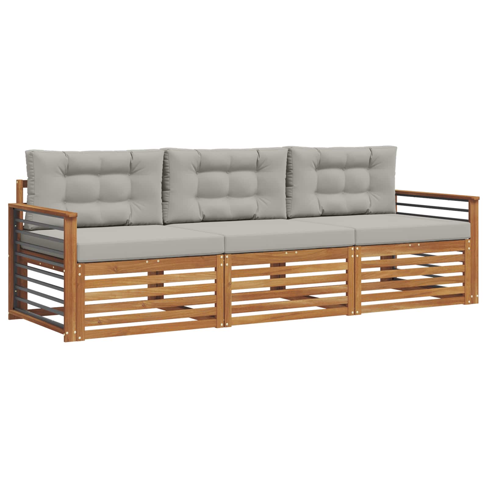 Outdoor-Sofagarnitur mit Kissen 3 pcs Natürlich und Hellgrau