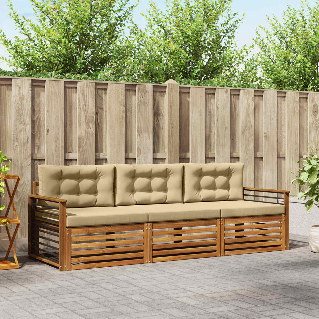 Outdoor-Sofagarnitur mit Kissen 3 pcs Natur und Beige