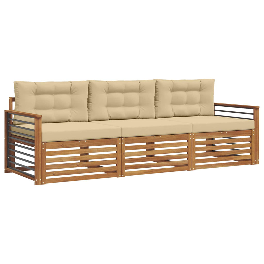 Outdoor-Sofagarnitur mit Kissen 3 pcs Natur und Beige