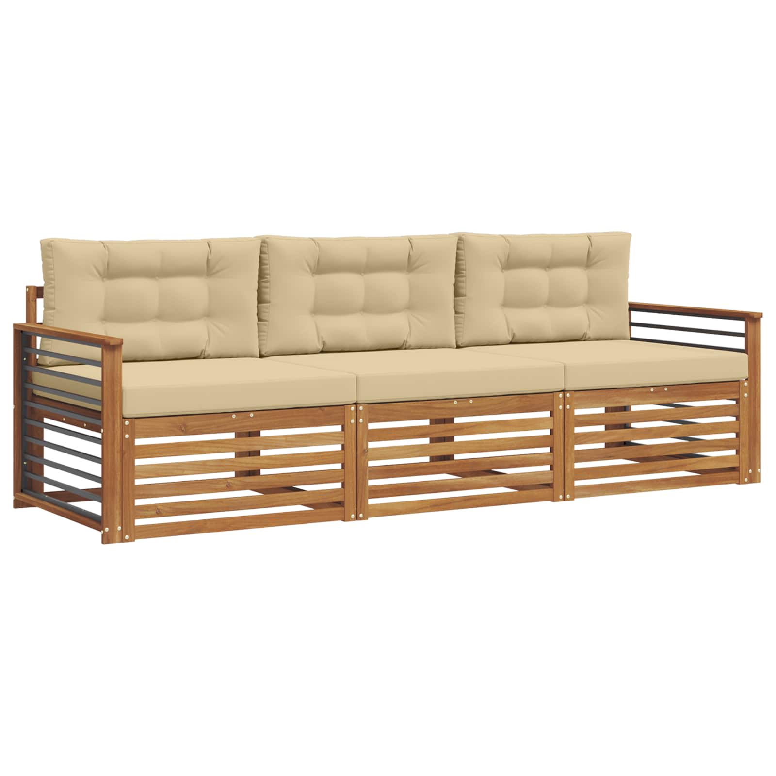 Outdoor-Sofagarnitur mit Kissen 3 pcs Natur und Beige