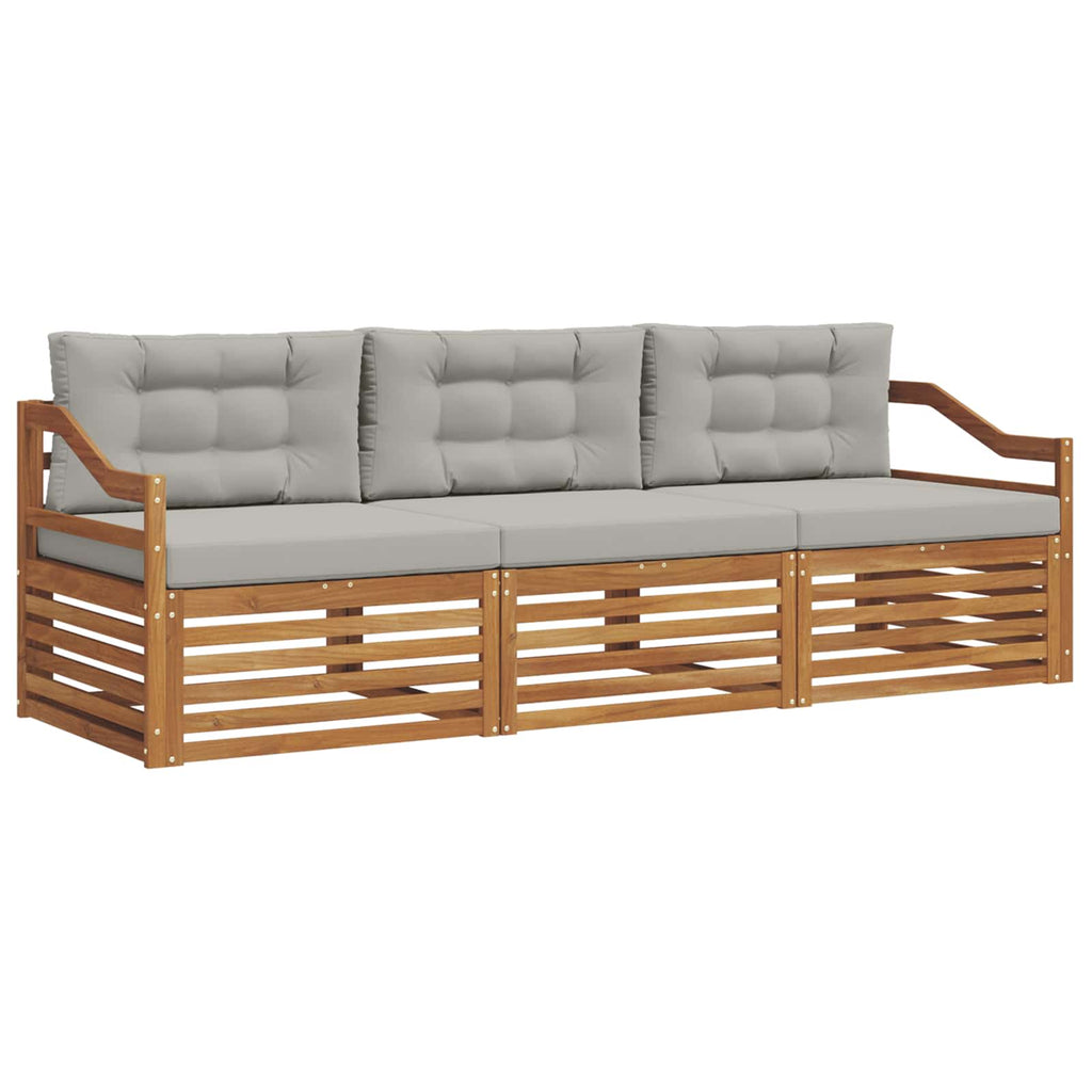 Outdoor-Sofagarnitur mit Kissen 3 pcs Natürlich und Hellgrau
