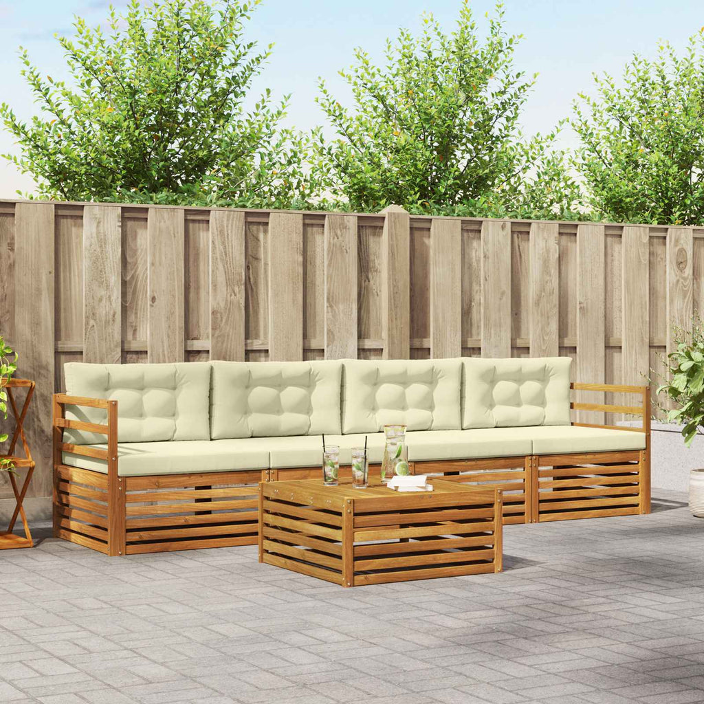 Outdoor-Sofagarnitur mit Kissen 5 pcs Natur und Creme