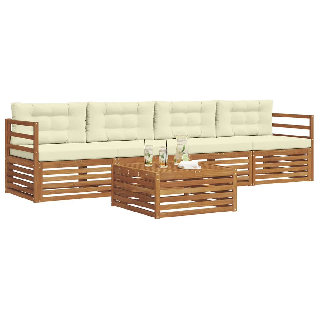 Outdoor-Sofagarnitur mit Kissen 5 pcs Natur und Creme