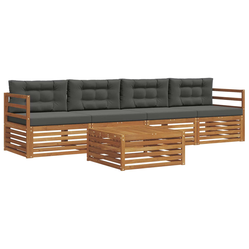 Outdoor-Sofagarnitur mit Kissen 5 pcs Natur und Anthrazit