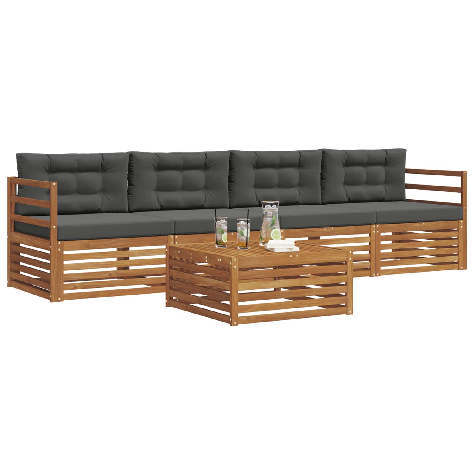 Outdoor-Sofagarnitur mit Kissen 5 pcs Natur und Anthrazit