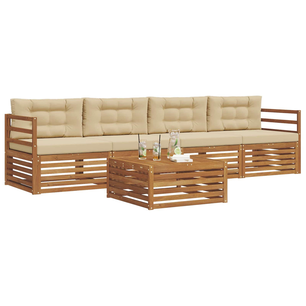 Outdoor-Sofagarnitur mit Kissen 5 pcs Natur und Beige