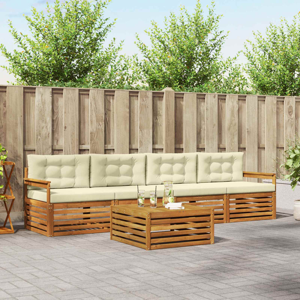 Outdoor-Sofagarnitur mit Kissen 5 pcs Natur und Creme