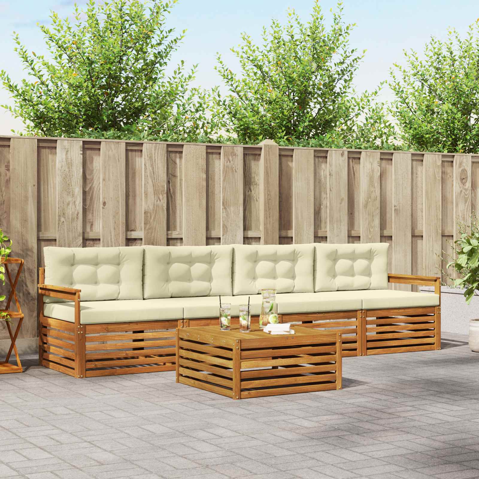 Outdoor-Sofagarnitur mit Kissen 5 pcs Natur und Creme