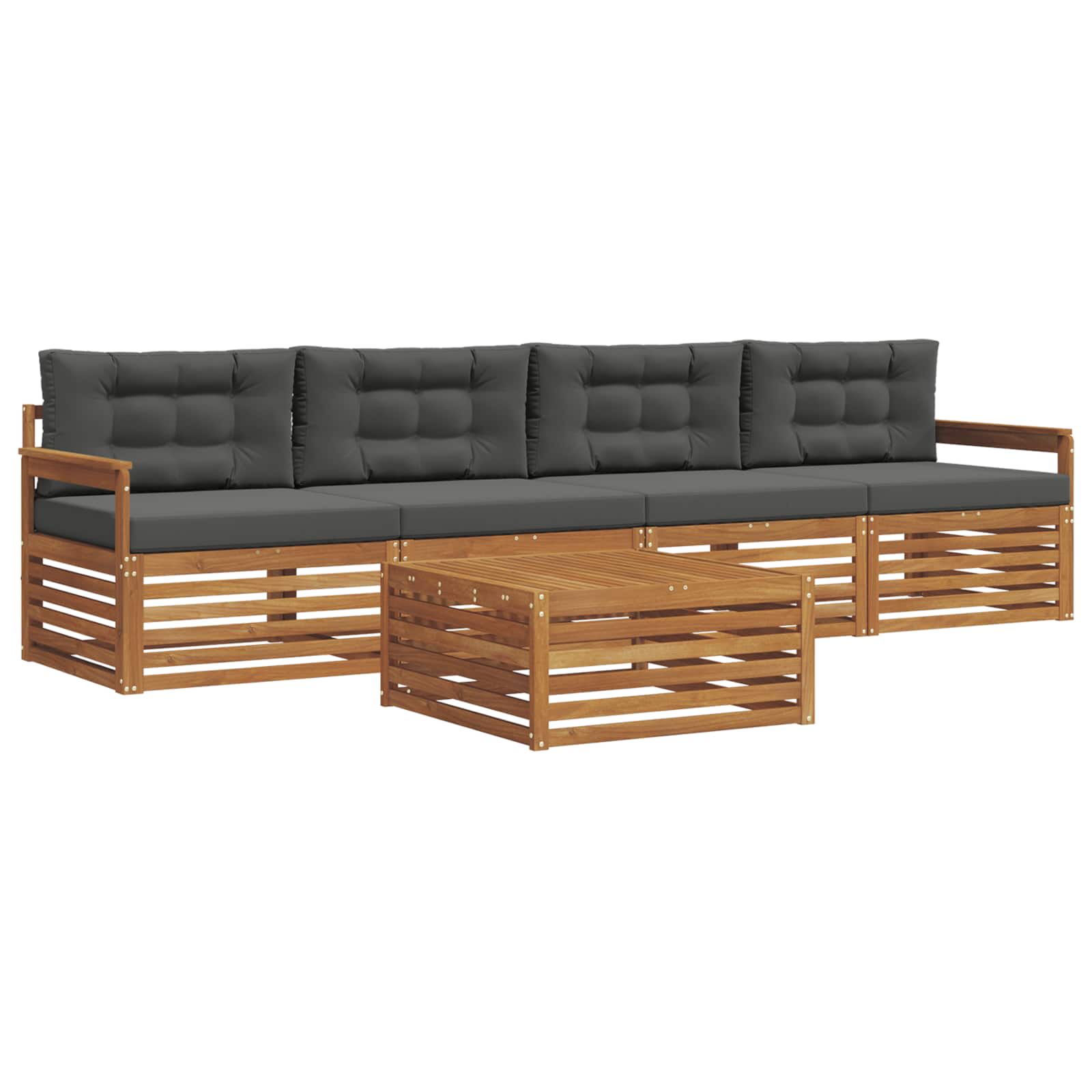 Outdoor-Sofagarnitur mit Kissen 5 pcs Natur und Anthrazit