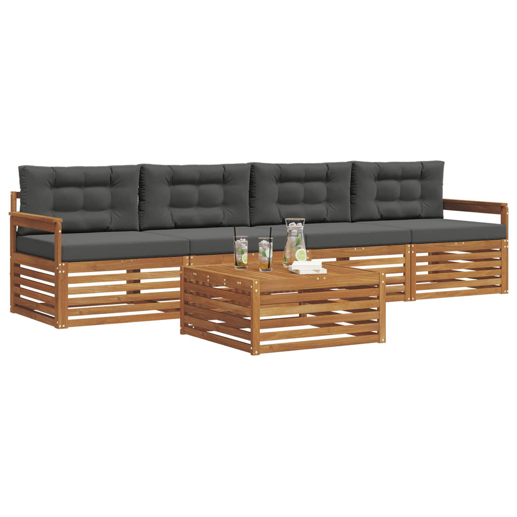 Outdoor-Sofagarnitur mit Kissen 5 pcs Natur und Anthrazit