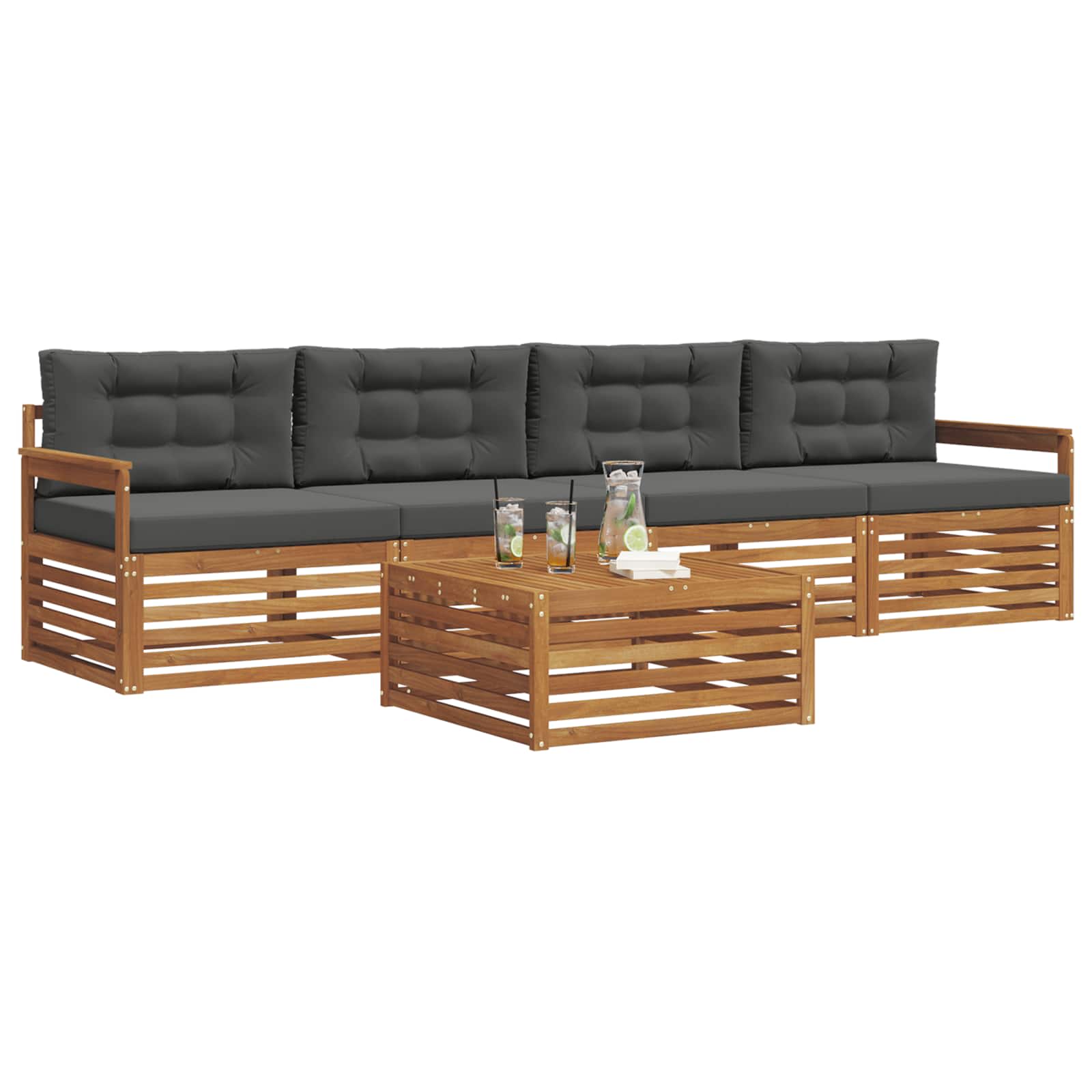 Outdoor-Sofagarnitur mit Kissen 5 pcs Natur und Anthrazit