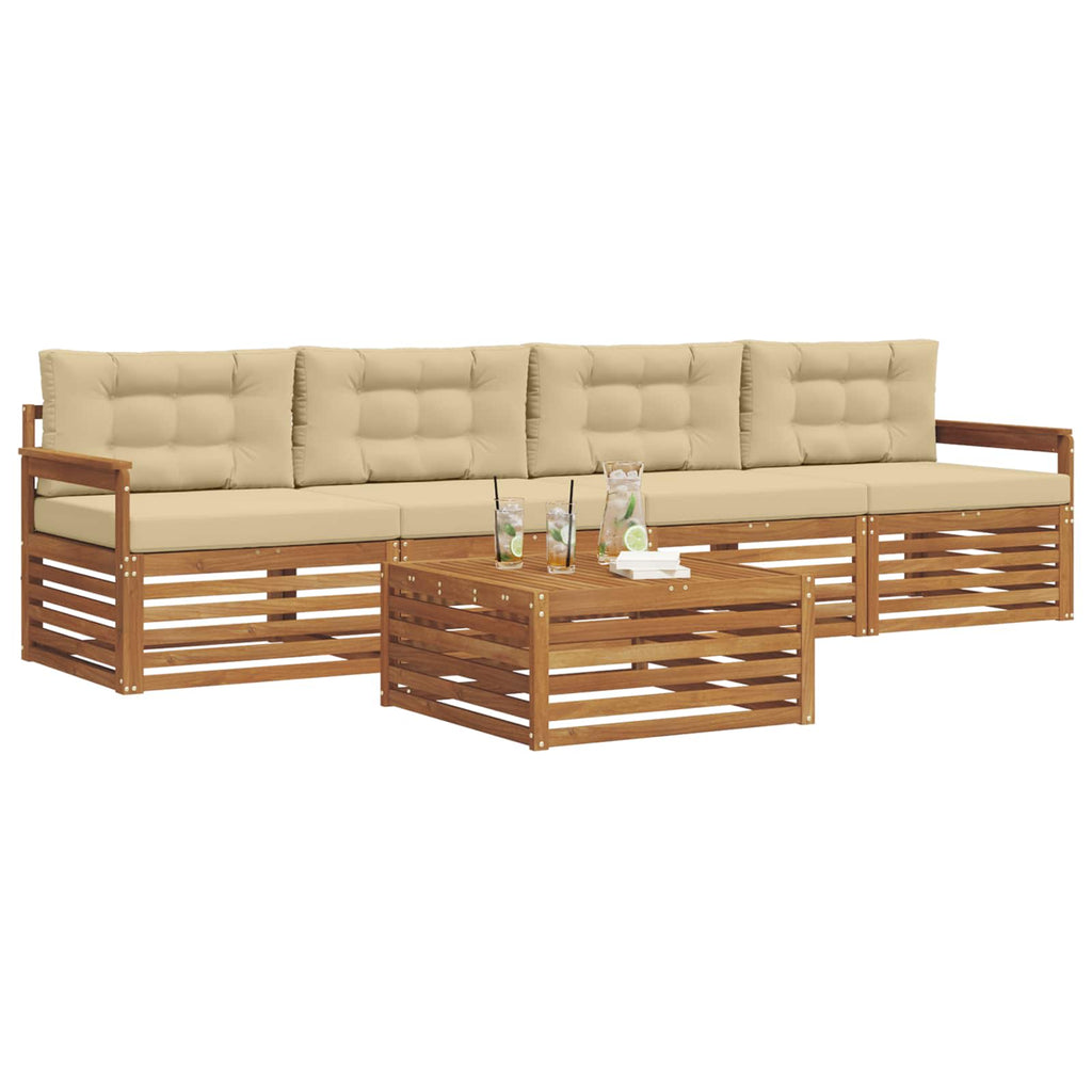 Outdoor-Sofagarnitur mit Kissen 5 pcs Natur und Beige