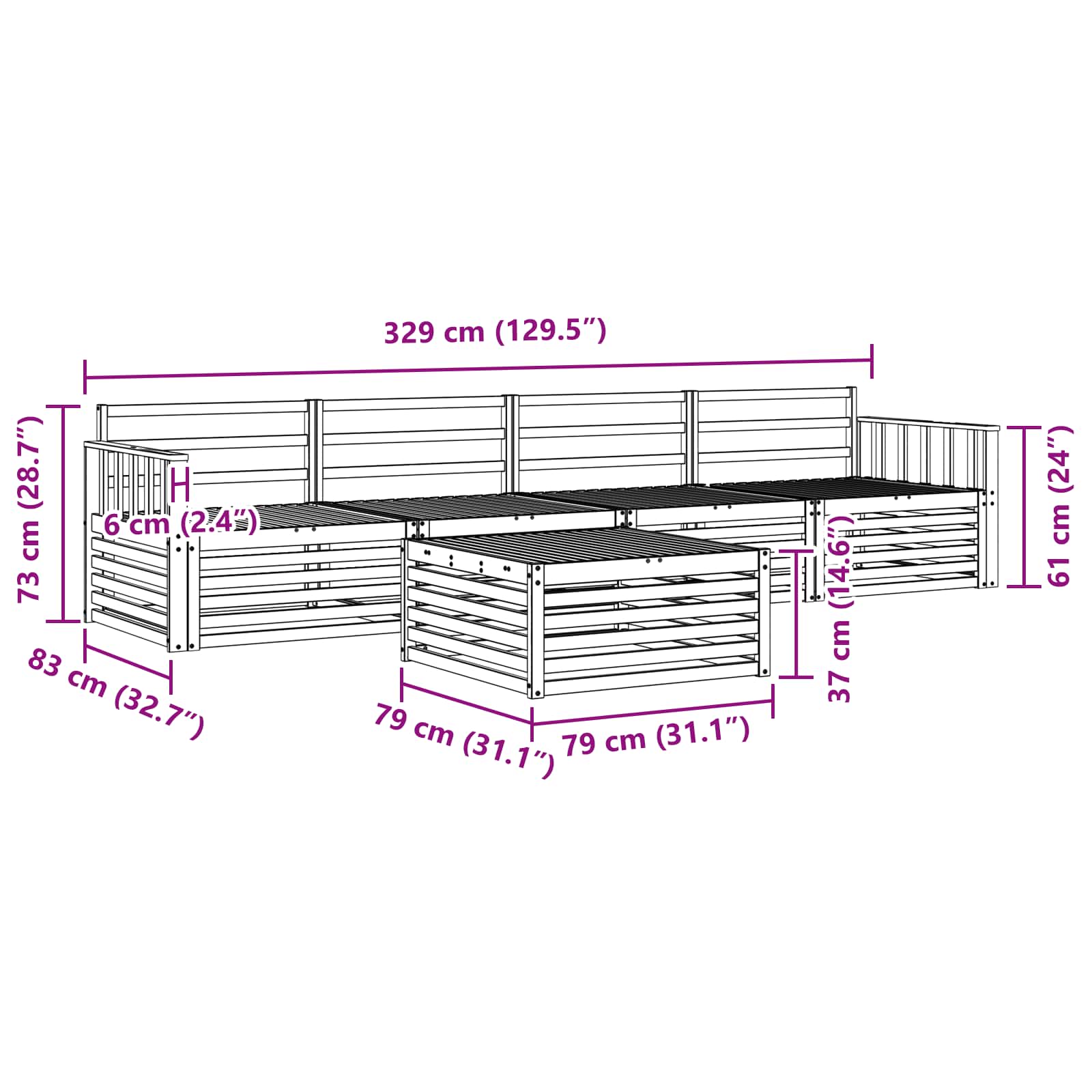 Outdoor-Sofagarnitur 5 pcs Natur Massivholz Akazie