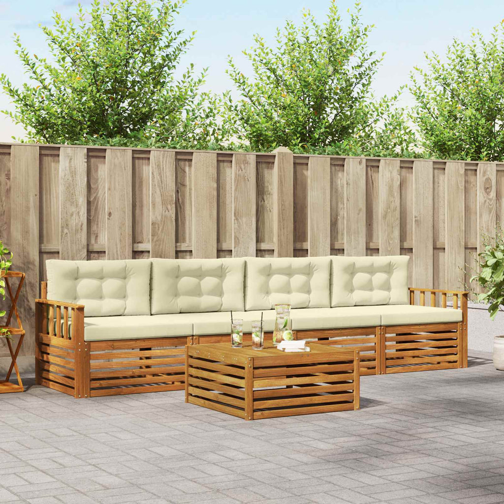 Outdoor-Sofagarnitur mit Kissen 5 pcs Natur und Creme