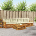 Outdoor-Sofagarnitur mit Kissen 5 pcs Natur und Creme
