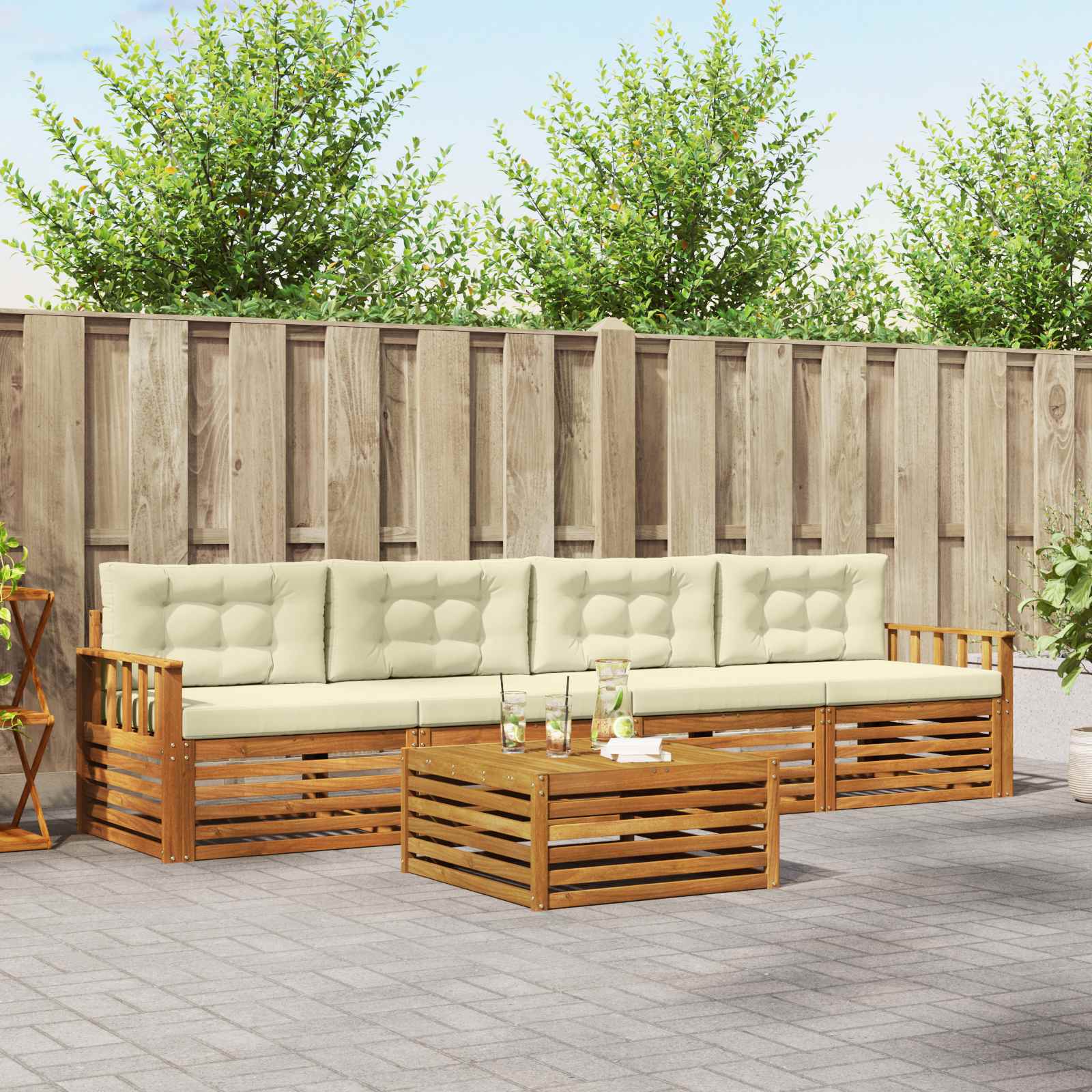 Outdoor-Sofagarnitur mit Kissen 5 pcs Natur und Creme